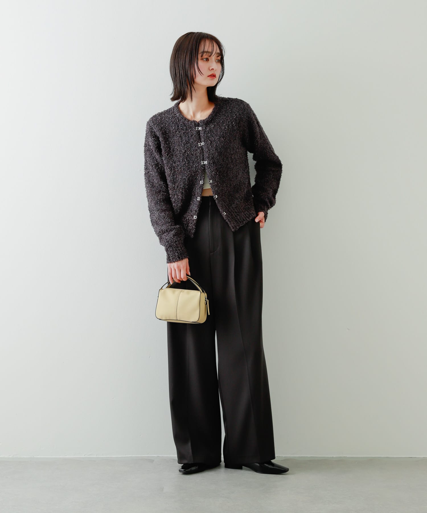 SENSE OF PLACE 台灣官方網站- 短絨金蔥鉤扣開襟衫Lame Ribbon Crew Neck Cardigan