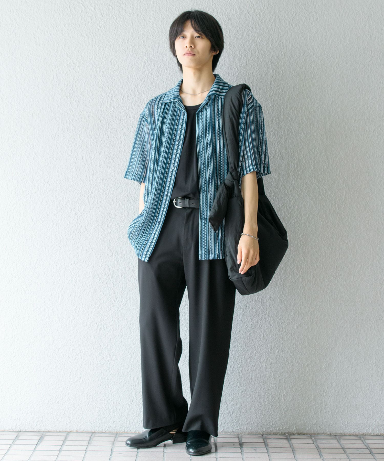 『UNISEX』蕾絲開領短袖襯衫