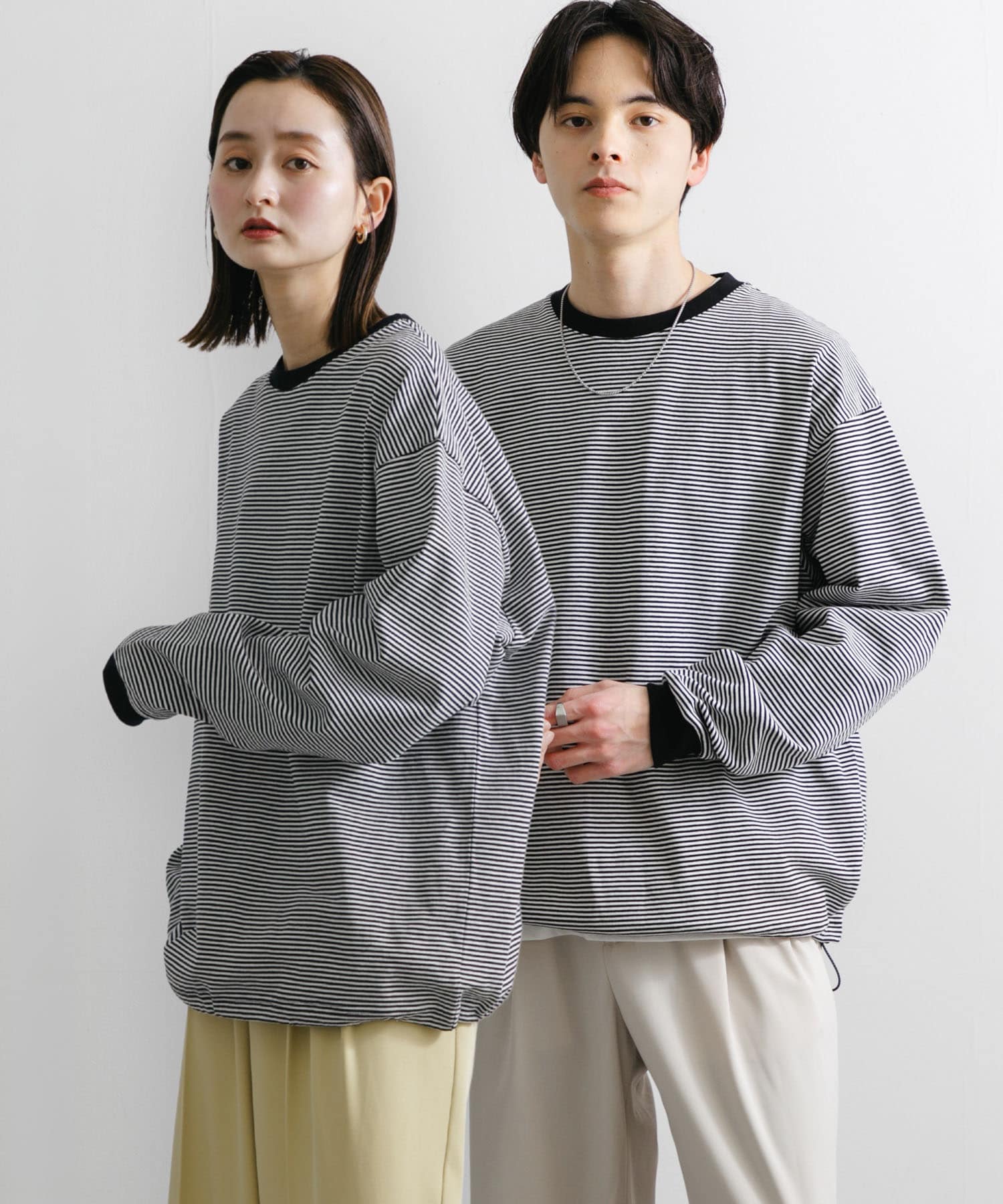 『UNISEX』下擺抽繩長袖T恤