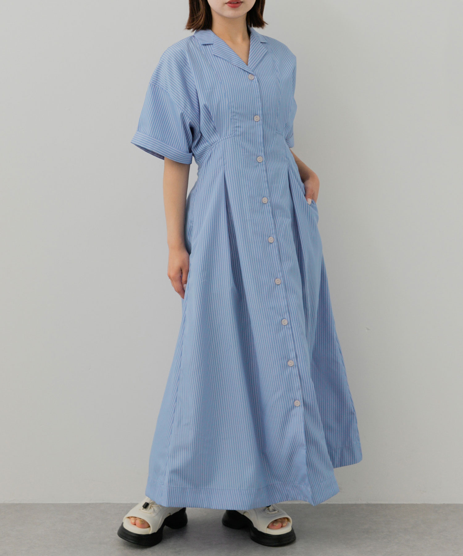 腰部打褶襯衫洋裝