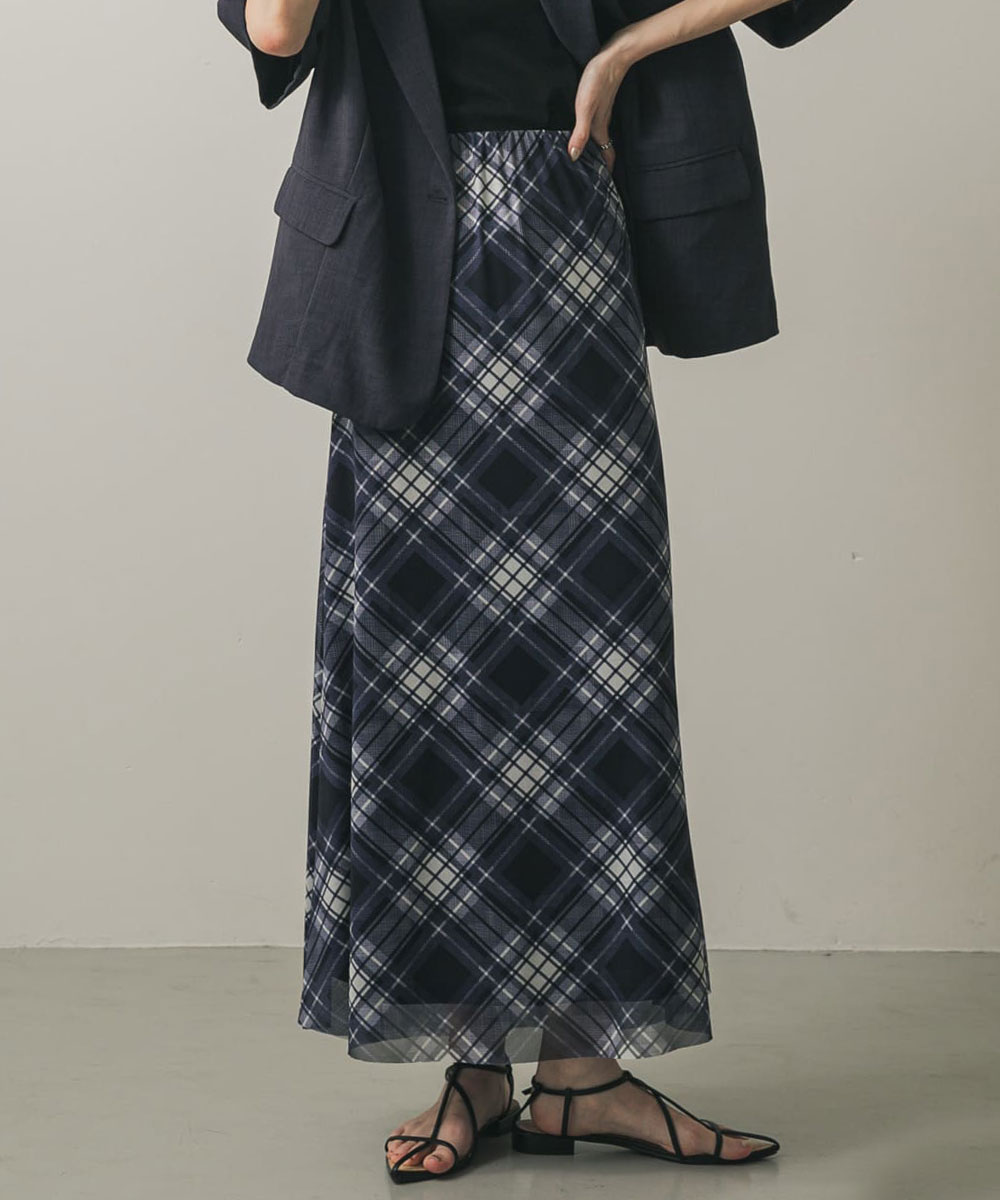 透膚格紋裙<br>Sheer Check Skirt