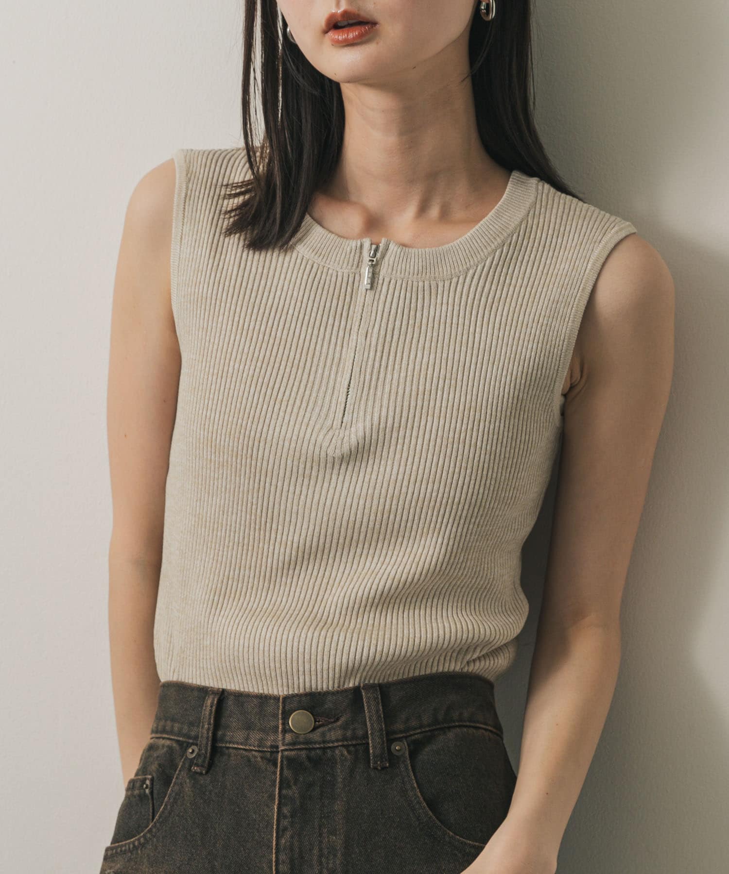 前拉鍊混色針織衫