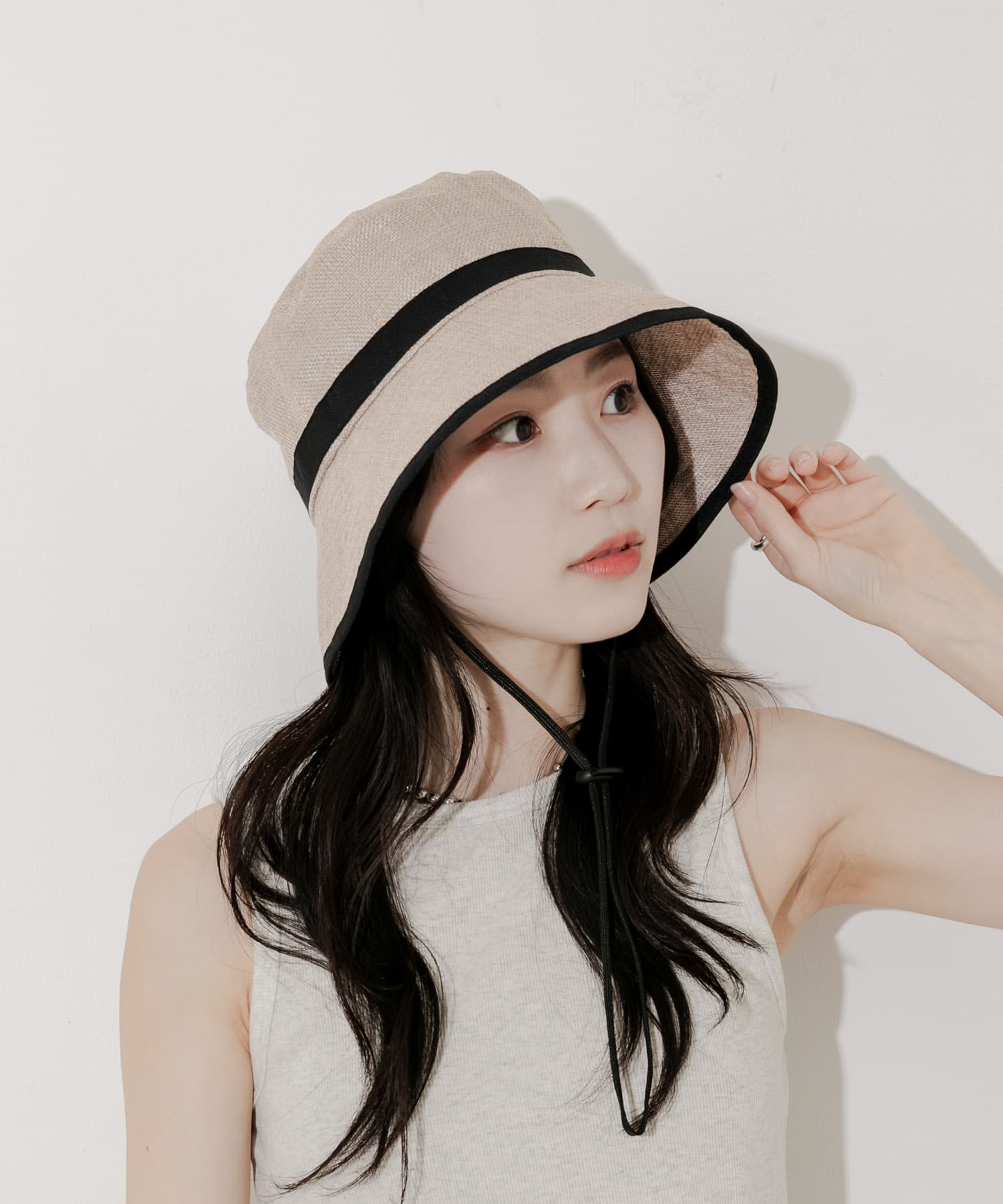 仿黃麻繫帶遮陽帽