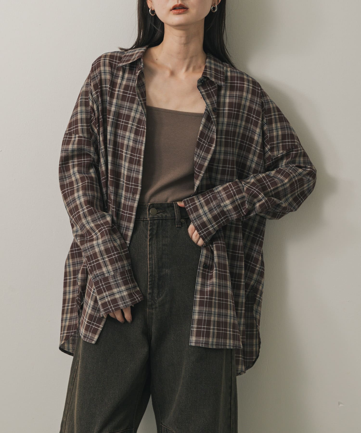 『UR TECH』『抗UV』落肩格紋襯衫