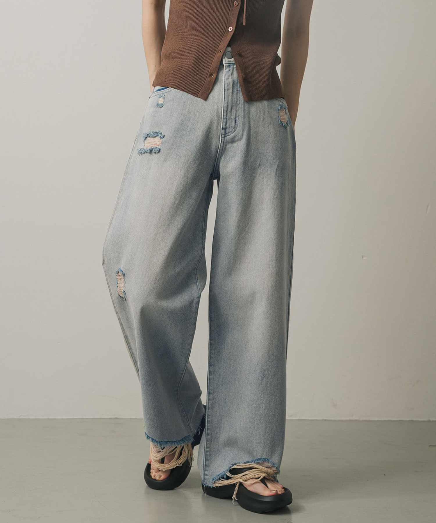 刷破直筒丹寧褲