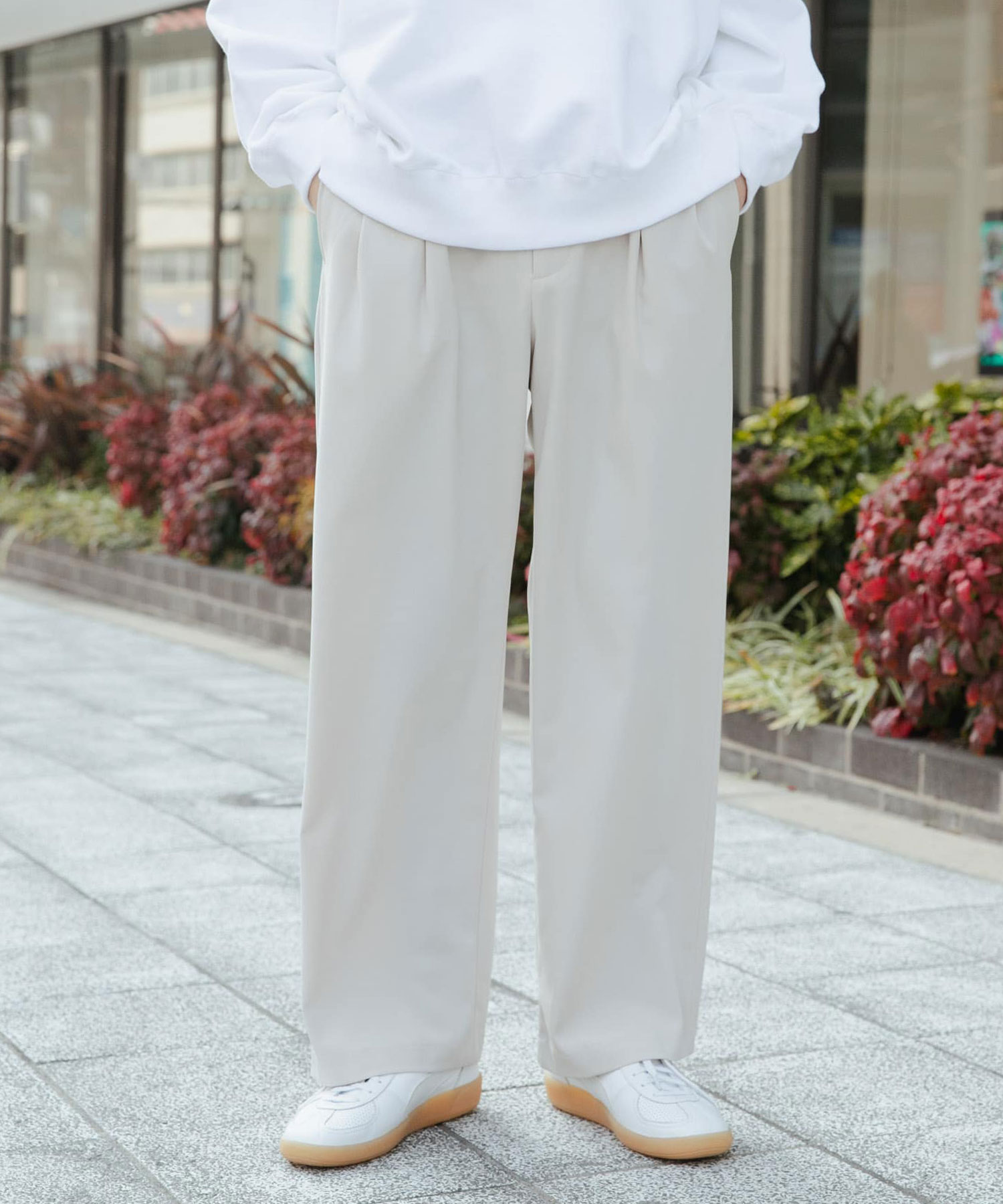 雙打褶寬版長褲