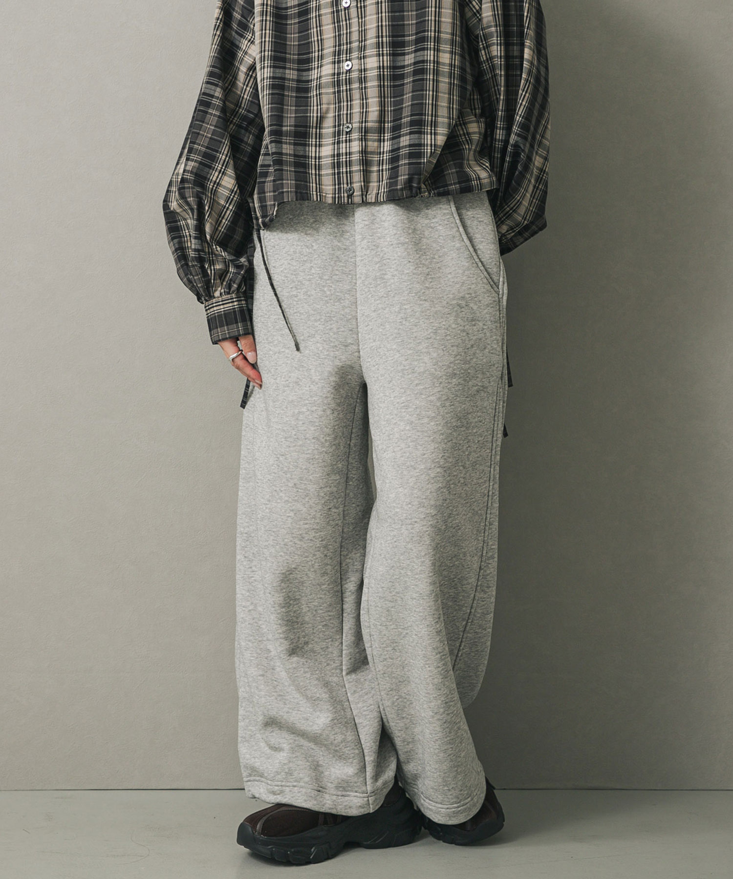 側打褶拼接棉褲