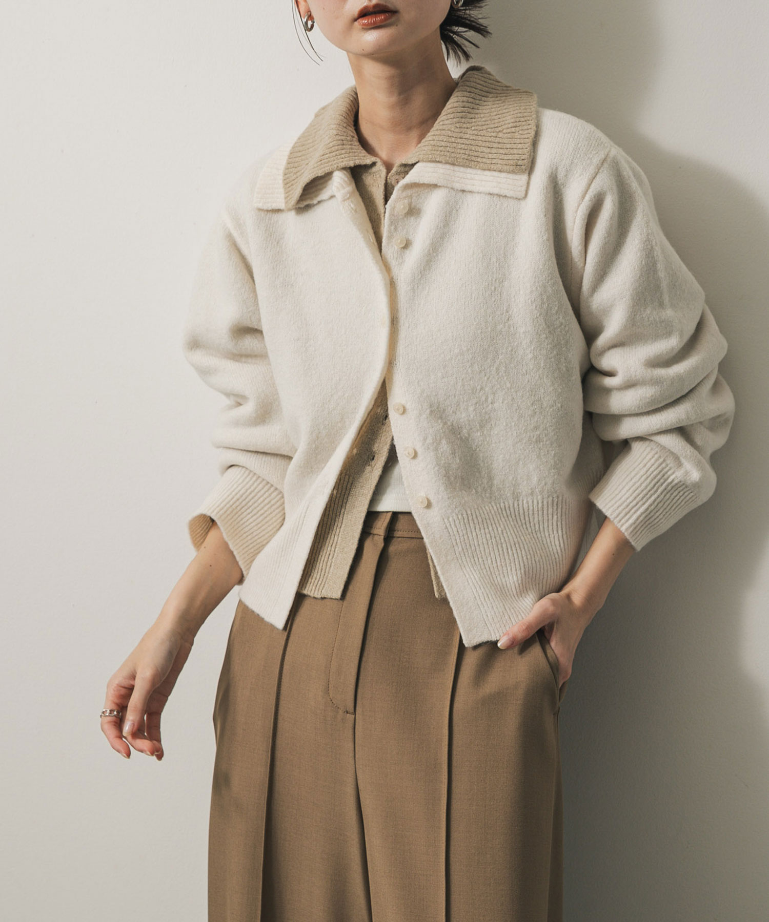 有領針織開襟衫