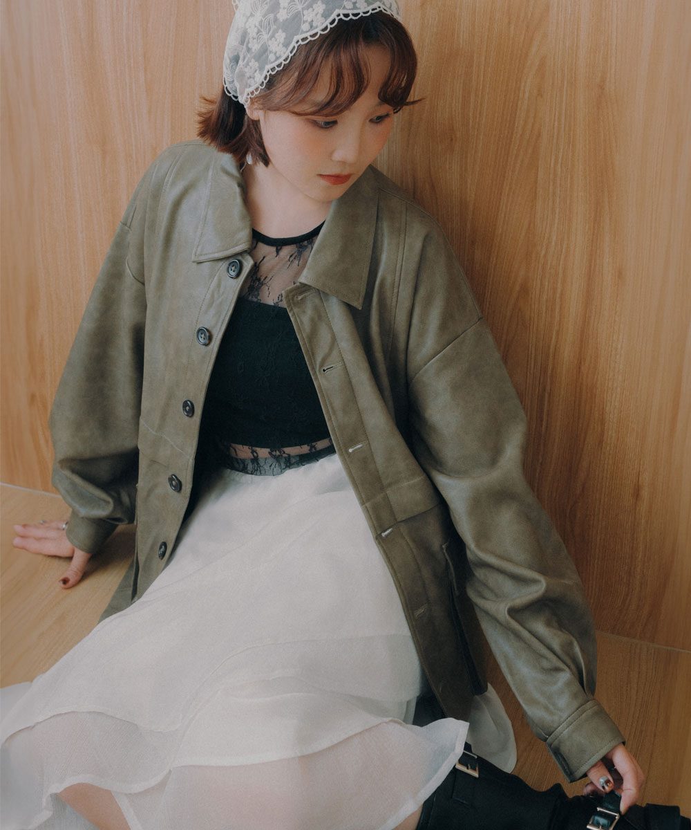 【spriing 限定聯名企劃】<br>復古仿皮革夾克