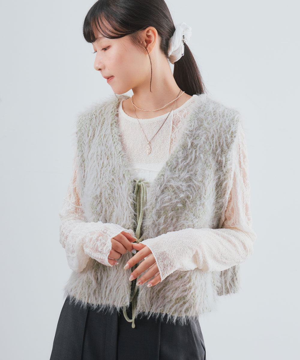 羽毛蝴蝶結胸衣/背心式上衣