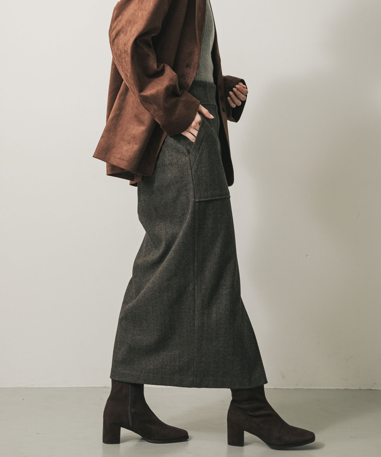 厚磅針織毛呢口袋裙