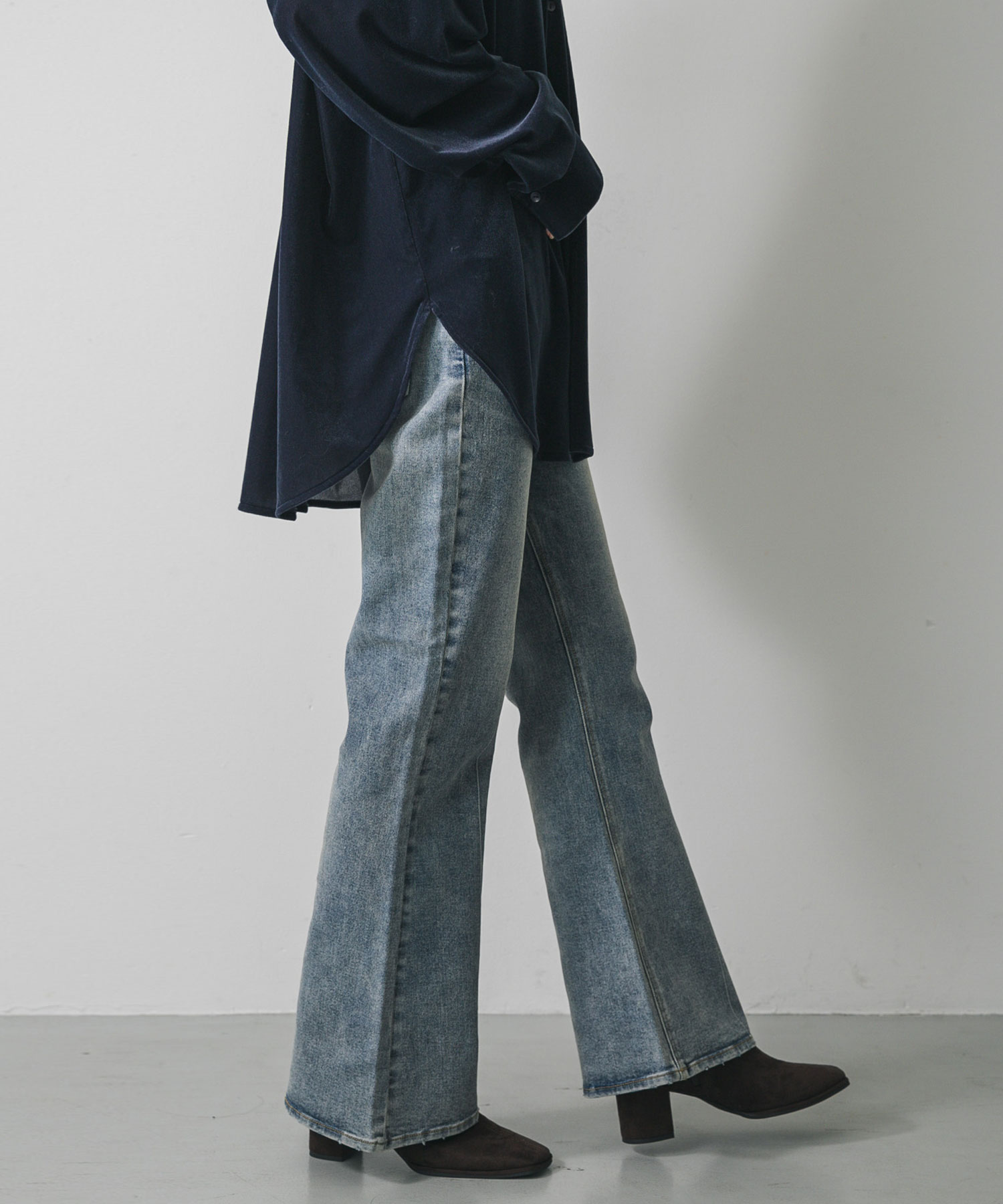 刷色丹寧喇叭褲