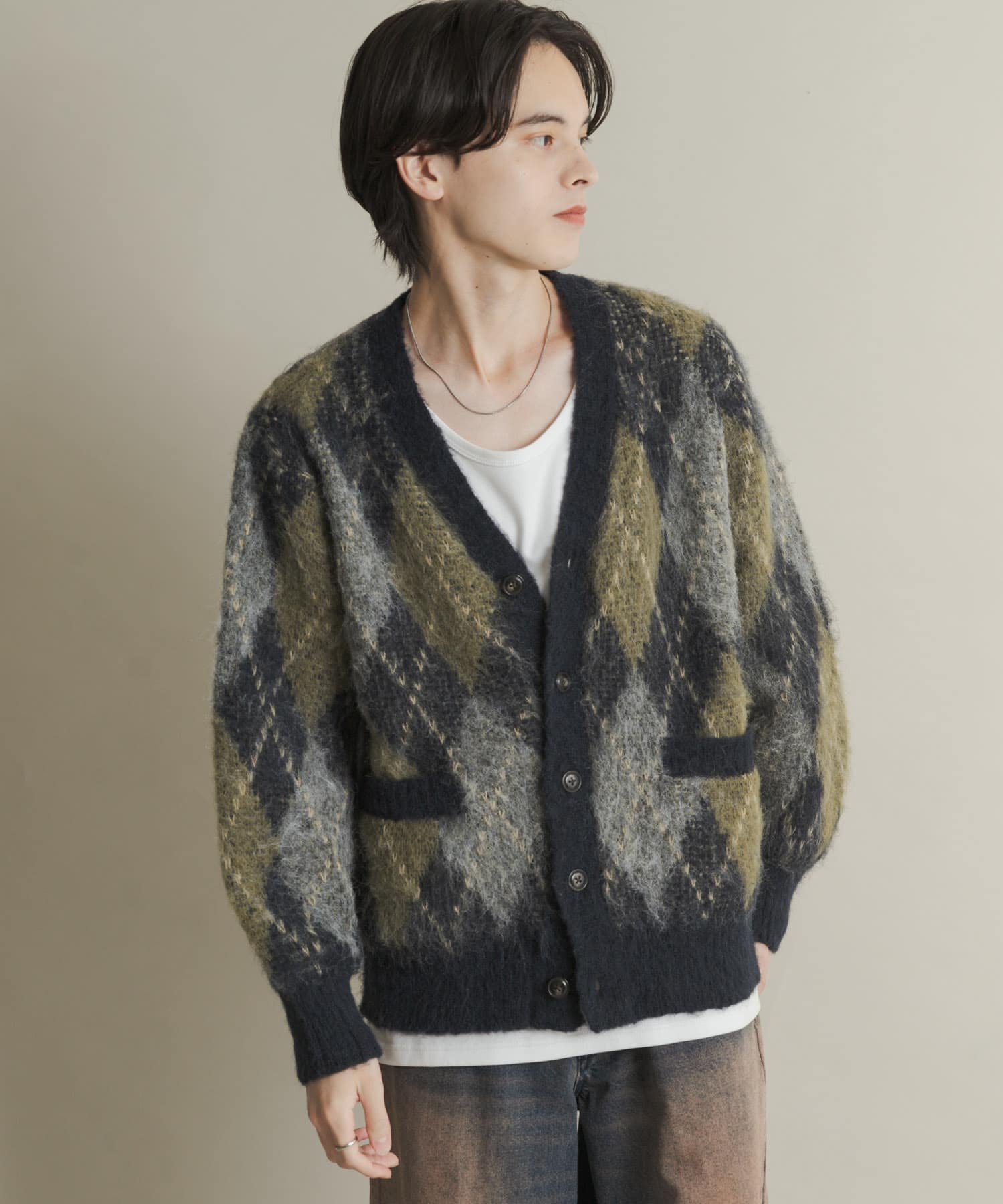 菱格V領針織開襟衫