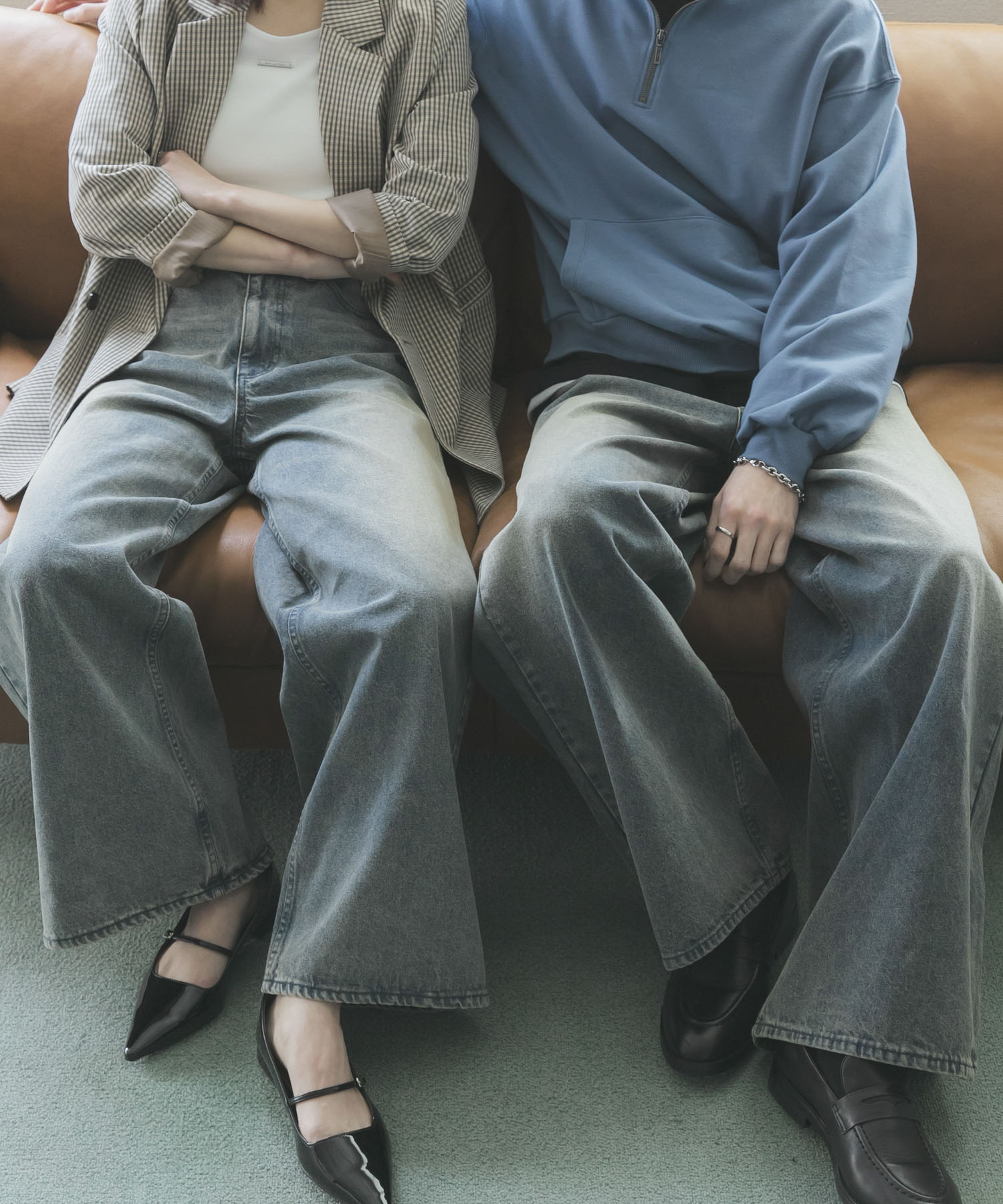 復古刷色寬版丹寧褲