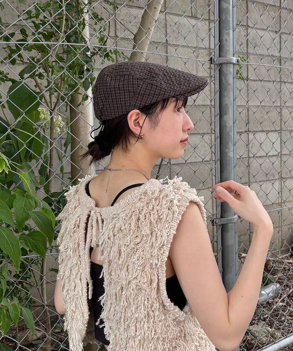 抽繩格紋鴨舌帽