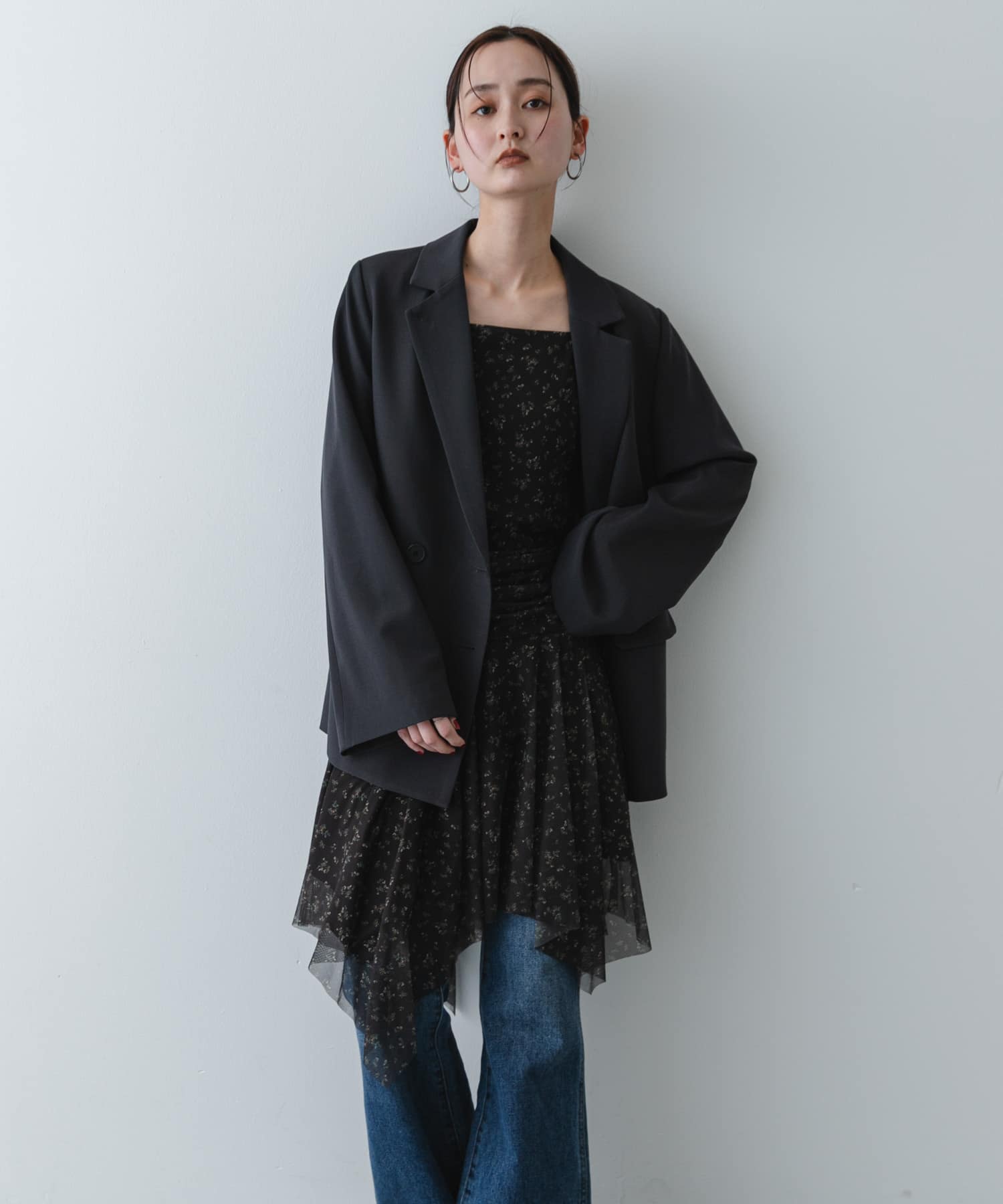 小花網紗<br>細肩帶洋裝